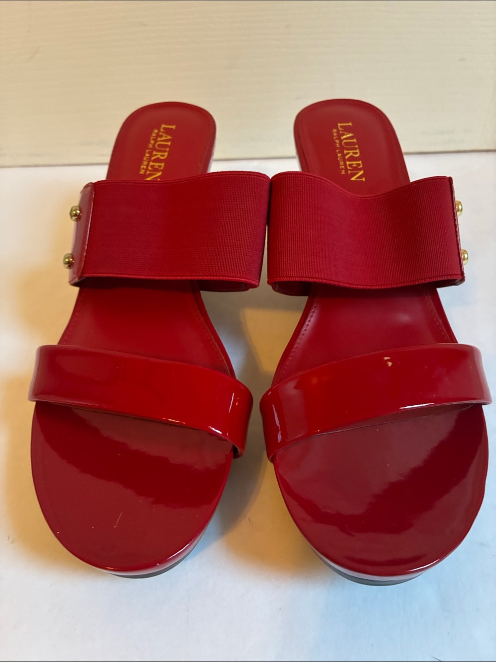 Ralph Lauren Rhianna Red Patent Platform Wedge Sandal 9